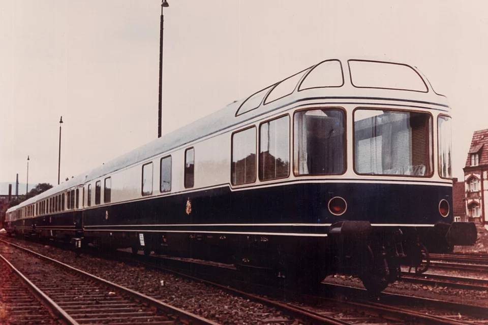 Historical photograph of a moving train